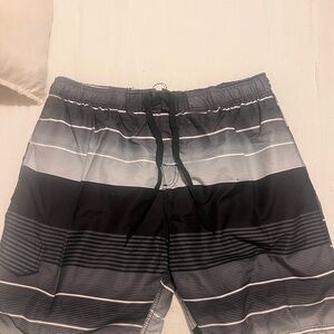 Kanu Surf Black and Gray Board Shorts with Gradient Stripes